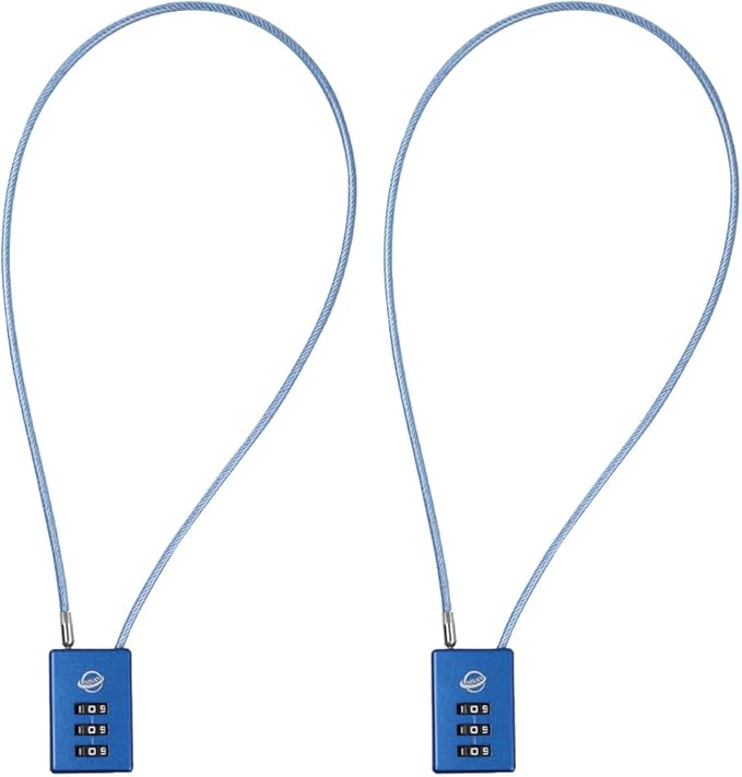 3 Digit Cable Combination Lock 20 inches Cable for School Gym Locker,Filing Cabinets,Helmet,Toolbox,Luggage Suitcase,knapsack,Blue 2Pack