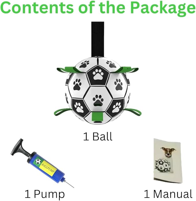 Dog Ball 8 inch - Dog Soccer Ball with Straps, Durable Dog Soccer Ball Indestructible, Perfect Soccer Ball for Dogs with Paw Print, Fun Dog Birthday Gifts - Ideal Dog Soccer Ball Toy