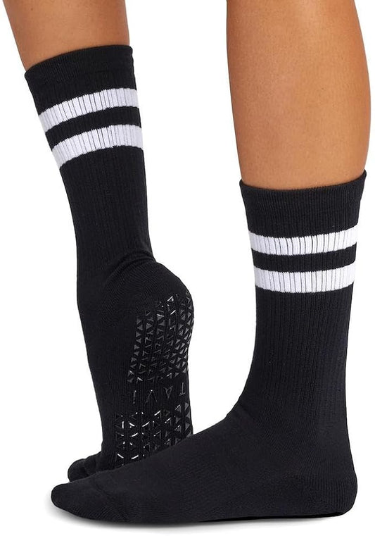 TAVI Kai Fashion Crew Grip Socks - For Slipper Barre, Pilates, and Yoga - with Grips for Women and Men
