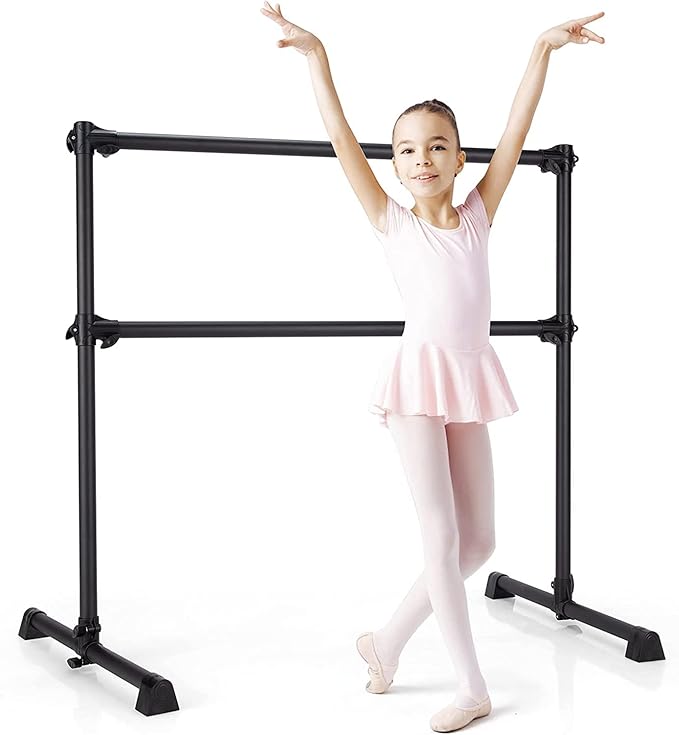 Costzon Portable Ballet Barre, 4FT Adjustable Double Freestanding Ballet Bar w/Anti-Skid Pad, Stable Base, Heavy-Duty Dancing Stretching Bar for Home, Fitness, Ballet
