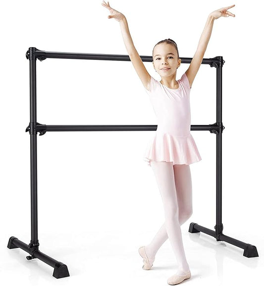 Costzon Portable Ballet Barre, 4FT Adjustable Double Freestanding Ballet Bar w/Anti-Skid Pad, Stable Base, Heavy-Duty Dancing Stretching Bar for Home, Fitness, Ballet