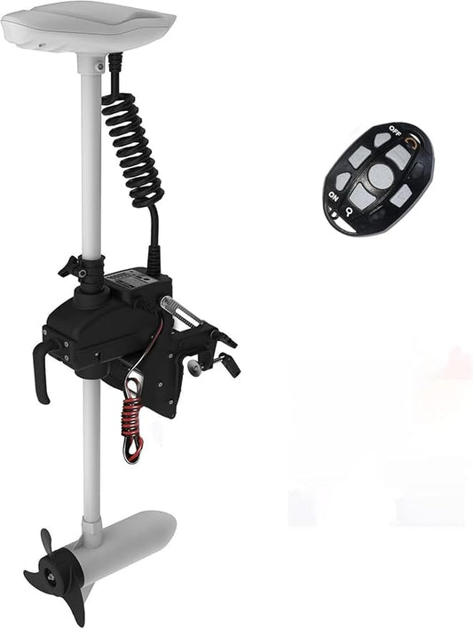Zichen Haswing White 12V 55LBS 26inch Transom Trolling Motor with Wireless Remote for Inflatable Pontoon Boat, Dinghy Kayak Fishing, One Person Boat Fishing in Saltwater and Freshwater
