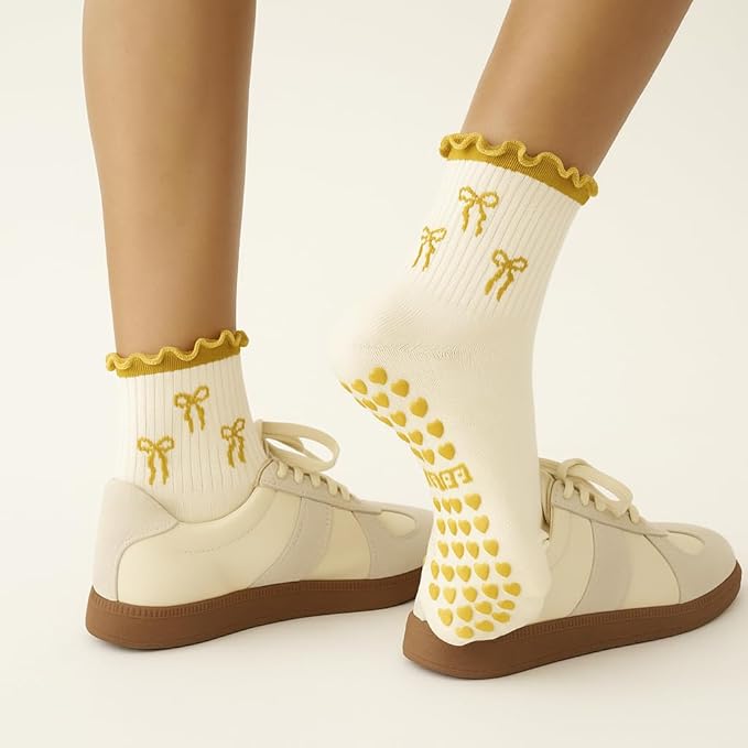 Crew Half Calf Grip Socks, Cutest Fruits Pilates Socks, Ruffle socks, Non-Slip, Barre Yoga Fitness