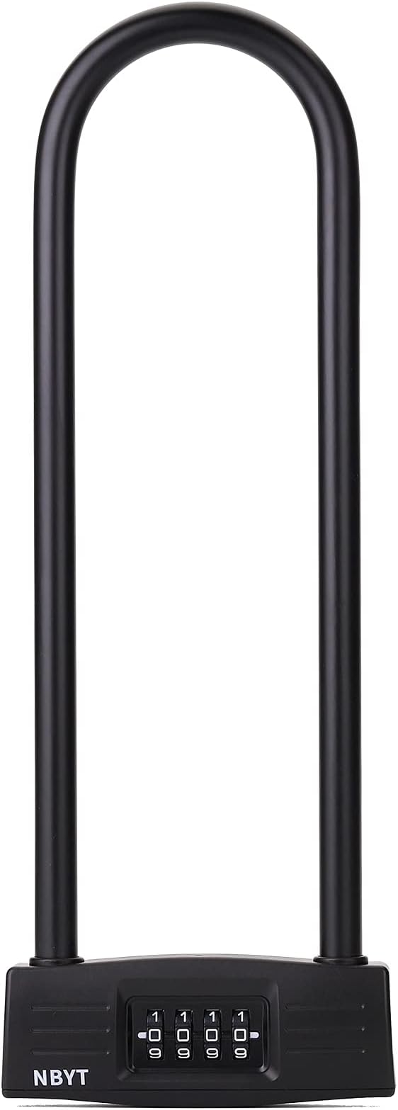 U Bike Lock - Heavy Duty Combination Lock for Motorcycle Wheel, Office Door, Fence & Gate - Resettable, Long Combination U-Lock in Black - Steel/Zinc/PVC Construction - 13.78 x 4.7 x 1.1 Inches