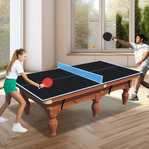 7/8/9ft Mid-Size Ping Pong Conversion Top with Net Set for Billiard and Pool Tables - Regulation Top Converts Billiards into Ping Pong Table Blue/Green/Black