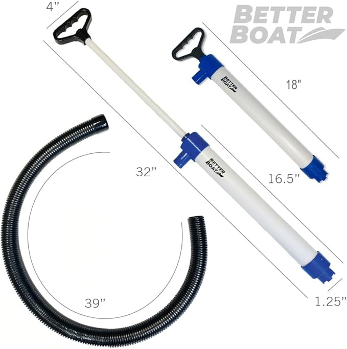 Manual Bilge Pump for Boats, Kayak, Canoe, Hand Water Pump with Hose, Portable Handheld Siphon Bailer, 20 Gallons Per Minute Suction, Marine Grade