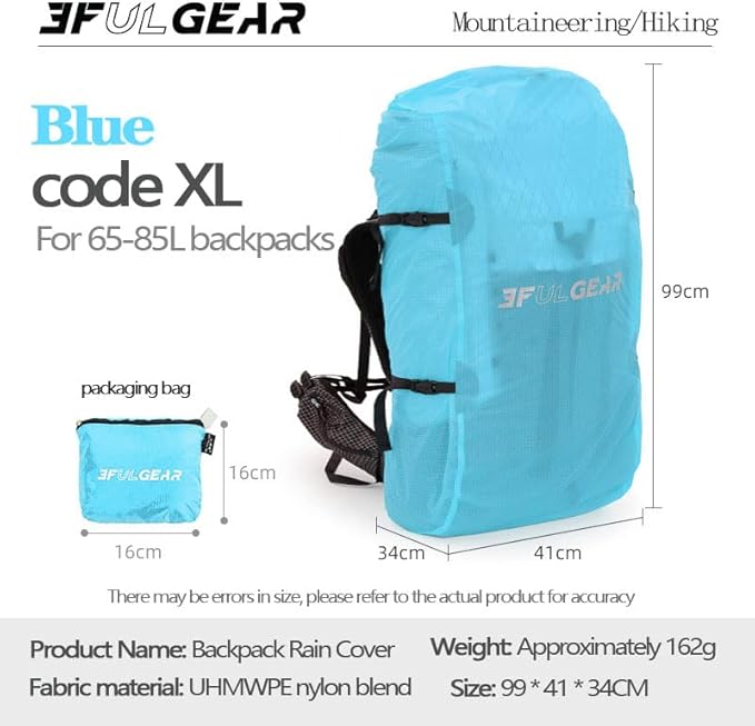 3F 20-85L backpack rain cover, waterproof, dustproof, wear-resistant, tear resistant outdoor hiking backpack cover (blue-XL)