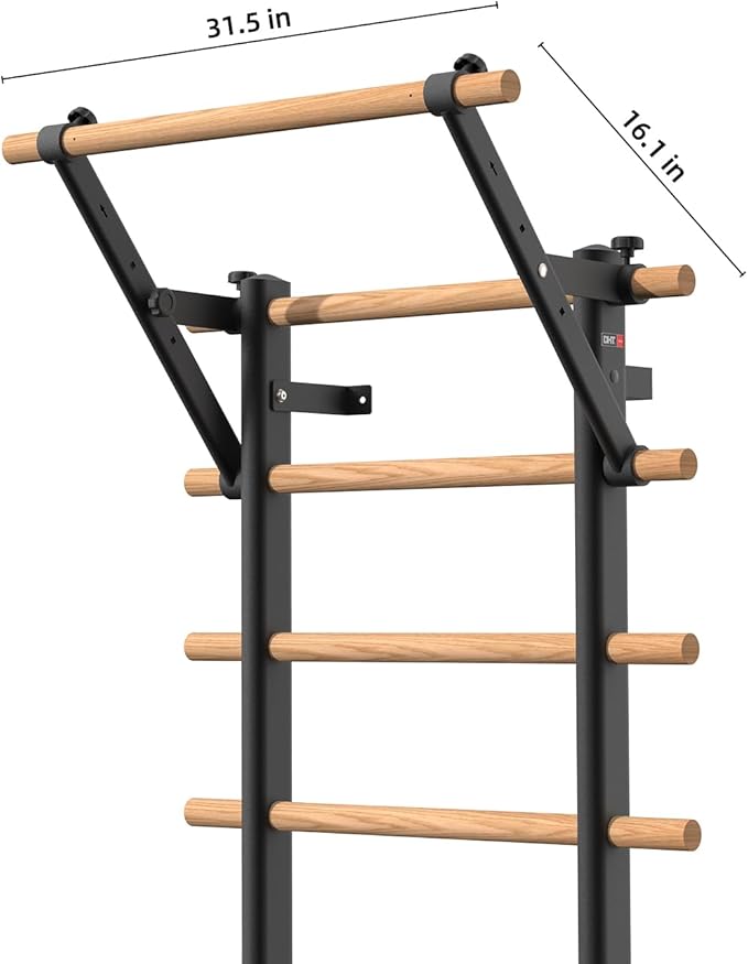 DHT Wood Stall Bar, Swedish Ladder Suspension Trainer with 9 Strategic Rods, for Home, Gym, School and Clinics, Black