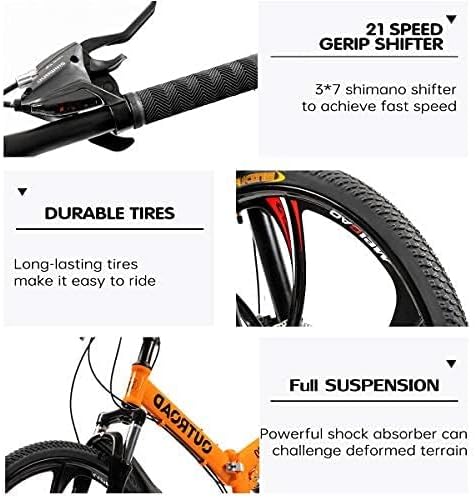 26 Inch Folding Mountain Bike with High Carbon Steel, 21 Speed City Bike with Dual Suspension, Folding Bicycle for Adults Men and Women