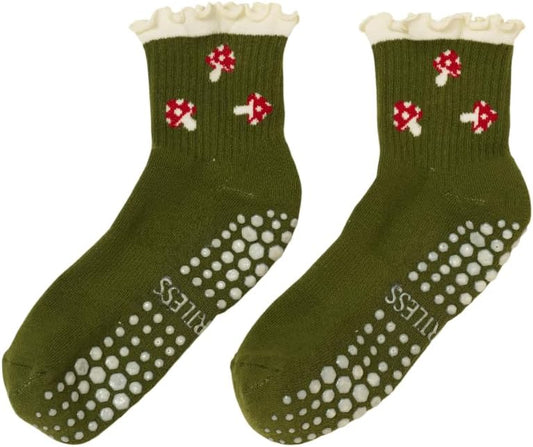 Crew Half Calf Grip Socks, Cutest Fruits Pilates Socks, Ruffle socks, Non-Slip, Barre Yoga Fitness