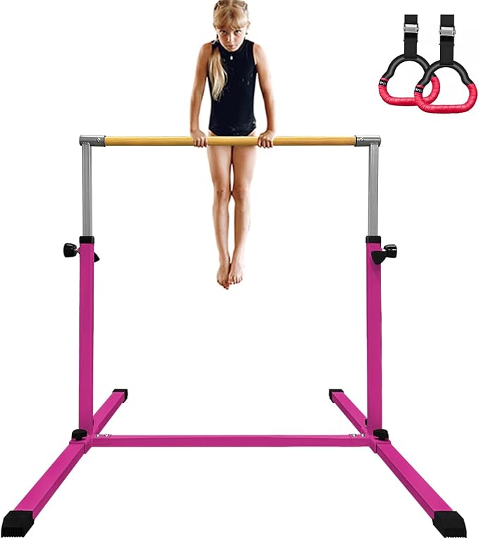 XDEMODA The Latest Model Gymnastics Bar for Kids Ages 3-15 for Home, Anti-Slip, Easy to Assemble, 35” to 55” Adjustable Height Gymnastic Horizontal Bars Equipment