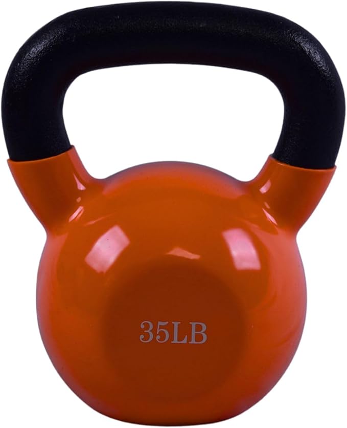 BESEA Orange Vinyl Coated Kettlebell 20~45LBS, Wide Grip Handle, Stable Flat Base, Strength Training, Durable kettle bells