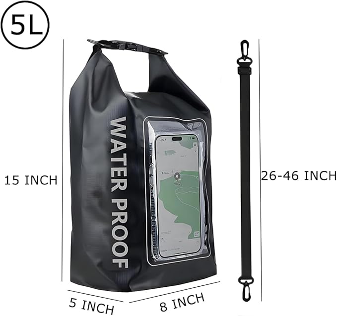 5L Waterproof Dry Bag, IPX6 Roll Top Waterproof Bag Backpack w/Phone Case/Pouch, Kayak Fishing Accessories For Kayaking, Fishing, Boating, Travel, Camping and Beach