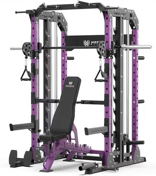 Smith Machine Home Gym with Aluminum Pulley Set- 2000lbs Capacity All-in-One Power Rack with Cable Crossover, Pull-Up Bar & Dip Station, Includes 18 Attachments, P107 Anvil