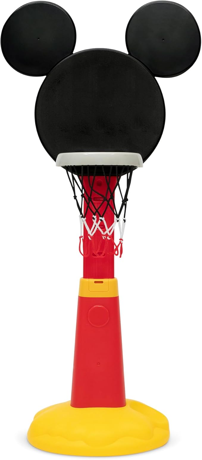 Delta Children Disney Mickey Mouse Plastic Basketball Set - Includes Basketball Hoop, 1 Basketball and Ball Pump, Red/Black