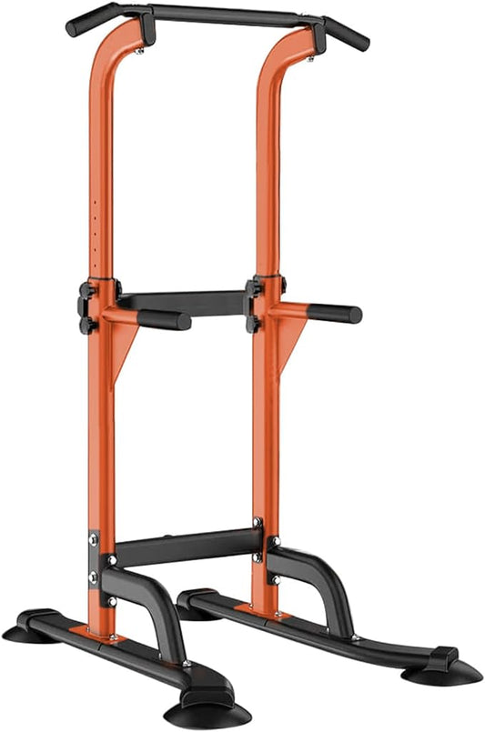 Dland Power Tower Pull Up Bar Dip Station and Height Adjustable Dip Bar Stand, Multi-Function Home Gym Exercise Equipment Strength Training Fitness Workout Station