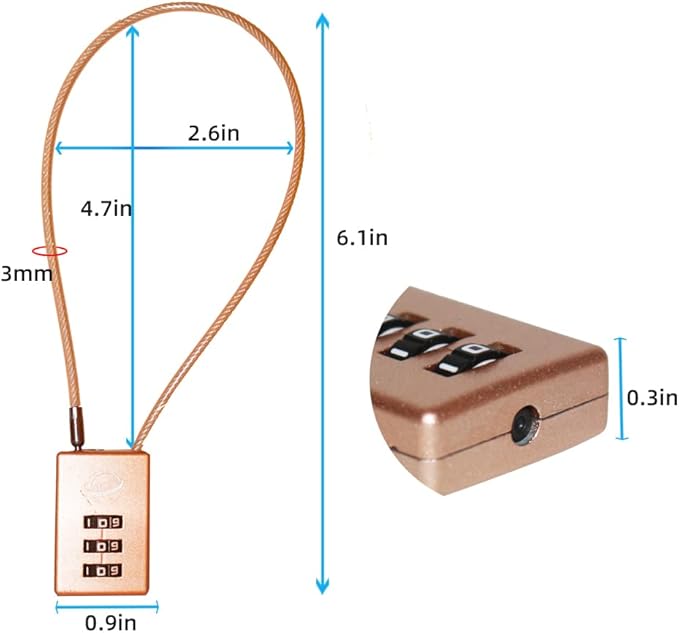 3 Digit Cable Combination Lock 12 inches Cable for School Gym Locker,Filing Cabinets,Helmet,Toolbox,Luggage Suitcase,knapsack,Gold 2Pack