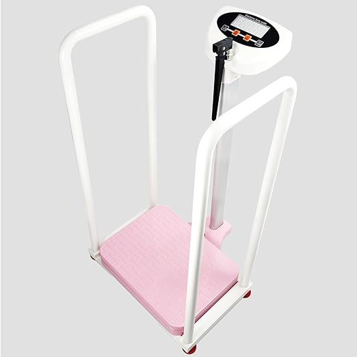 Armrest Electronic Medical Height and Weight Scale,20" L x 12" W x34 H, Up to 420lb Weight Capacity, 75” Height Measurement, LCD Display, USB Charging, Temperature Display (Lotus Root Pink)