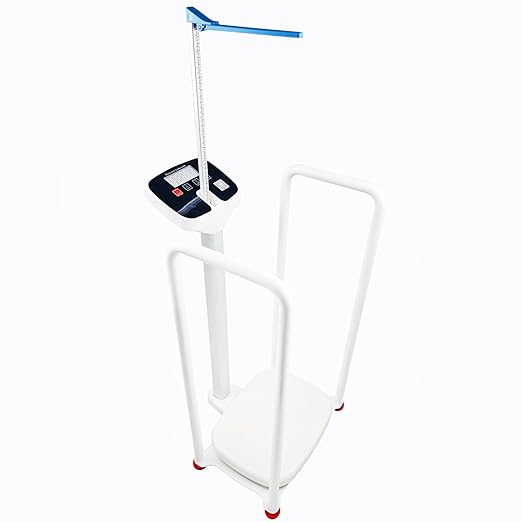 Armrest Electronic Medical Height and Weight Scale,20" L x 12" W x34 H, Up to 420lb Weight Capacity, 75” Height Measurement, LCD Display, USB Charging, Temperature Display (Pearl White)