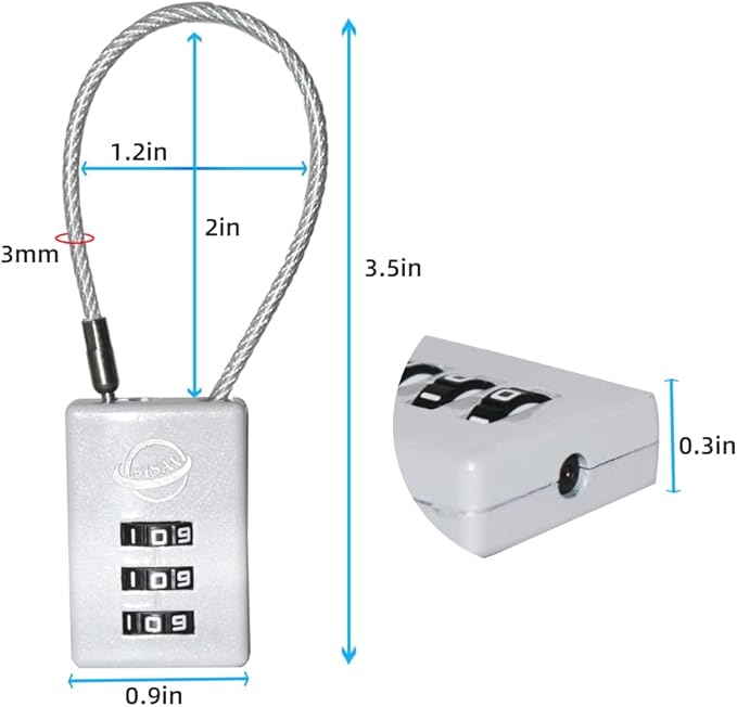 3 Digit Cable Combination Lock 5 inches Cable for School Gym Locker,Filing Cabinets,Helmet,Toolbox,Luggage Suitcase,knapsack,Grey 2Pack