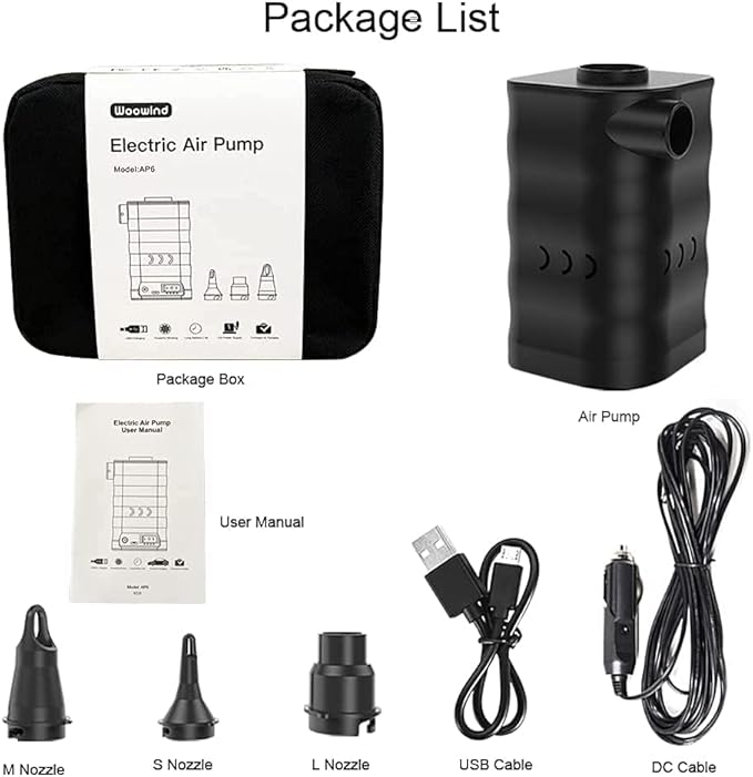 Woowind Electric Air Pump, Cordless Air Mattress Pump for Pool Floats, Swimming Rings, Air Bed, Air Sofa, Rechargeable Battery Powered