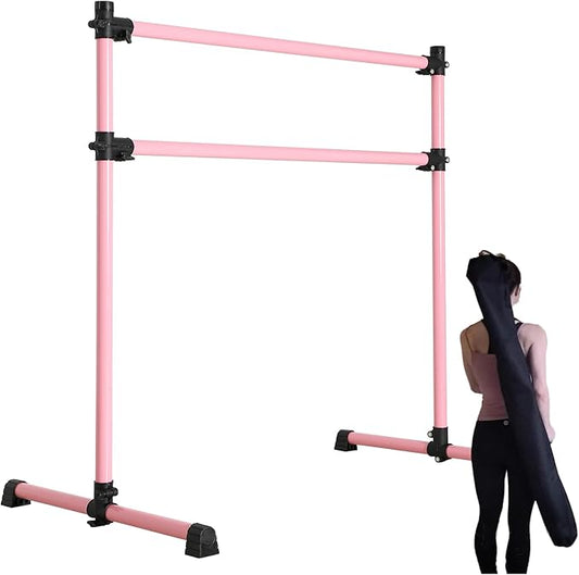 UMEKEN Wood/Aluminum/Steel Ballet Barre 4 Foot Portable Barre Bar Home Adjustable Freestanding Ballet Stretch Dance Bar for Kids Adult with Carry Bag