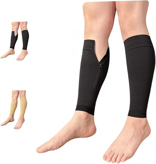 15-20 mmHg Compression Shin Calf No Foot Inside Leg Zipper Sleeves