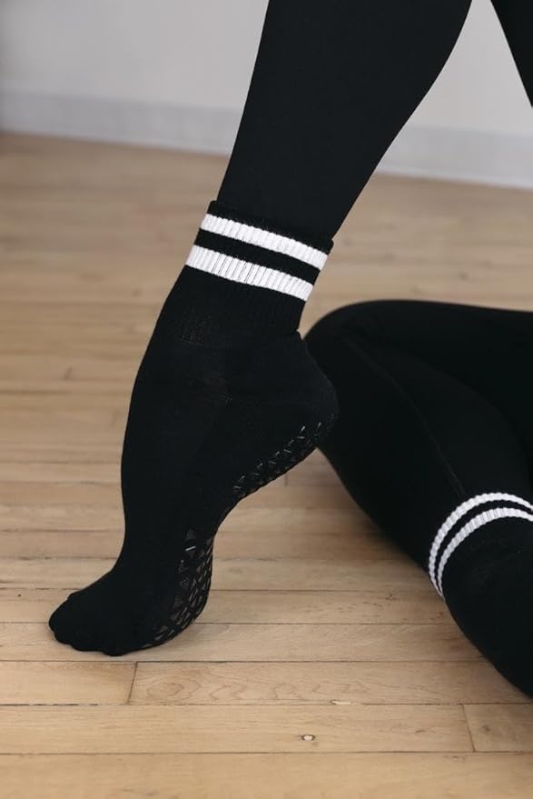 TAVI Kai Fashion Crew Grip Socks - For Slipper Barre, Pilates, and Yoga - with Grips for Women and Men