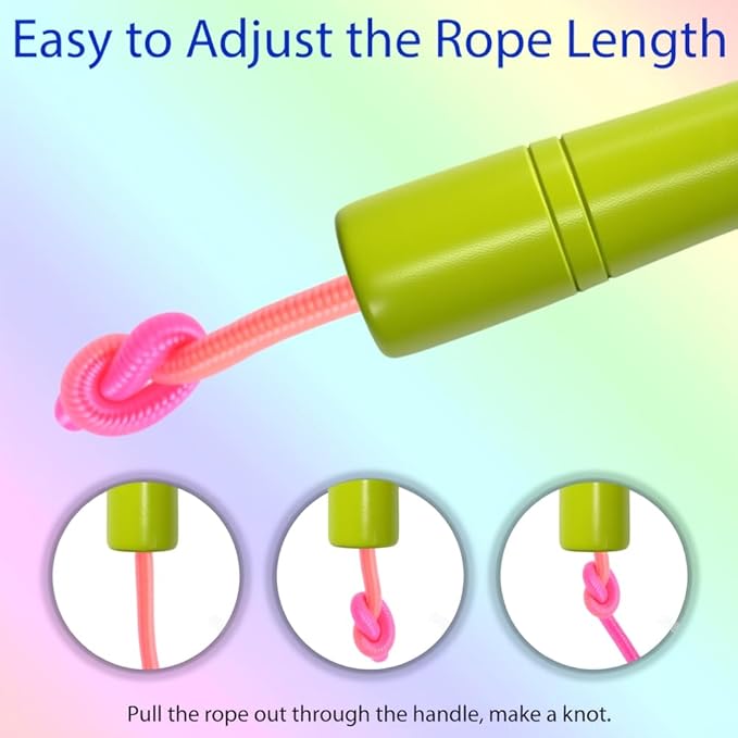 Rainbow Jump Rope for Kids - Wooden Handle - 8.5FT Adjustable Nylon Braided Fitness Skipping Rope for Girls or Boys Fitness Outdoor Exercise Physical Education