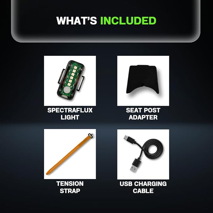 SpectraFLUX™ Ultra-Bright Color-Changing Safety Light/Bike Taillight, Seatpost or Helmet Mounting, USB Rechargeable (250 Lumens, 12 Modes)