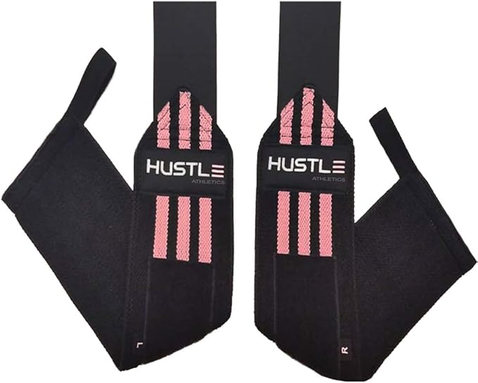 Hustle Athletics Wrist Wraps for Weightlifting, USPA-Approved Wrist Support Weight Lifting Wraps, Premium Hook-and-Loop, 12 in or 18 in Heavy-Duty Cotton-Elastic Support for Powerlifting & Bench Press