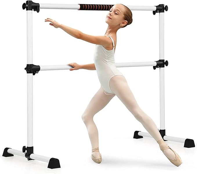 Costzon Portable Ballet Barre, 4ft Freestanding Double Ballet Bar with Adjustable Height, Fitness Dance Bar w/Foam Pads for Stretching, Home Gym Barre Exercise Equipment for Kids & Adults