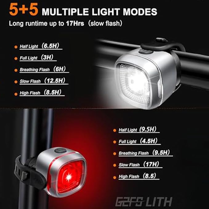 Mini Bike LightNew 5+5 Mode IPX6 Waterproof, Type-C Rechargeable, Suitable for Night Riding, with high Brightness Front and Rear,Headlight Taillight for Men Women Kids Road Mountain