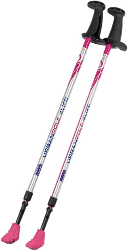 Urban Poling - Urban Poles 4Life - Lightweight, Aluminum Nordic Walking Sticks - Pink & Silver - 1 Pair – for Users 4'2"–6'2" - Collapsible & Adjustable Hiking Gear