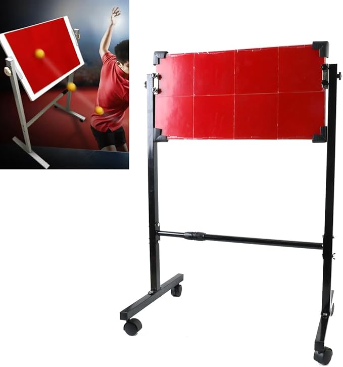 Table Tennis Rebound Board Rebounder with 8 Red Rubbers, Improved 2nd Generation Pingpong Return Board Self Training Equipment, Indoor/Outdoor Ping-Pong Table Rebound Board