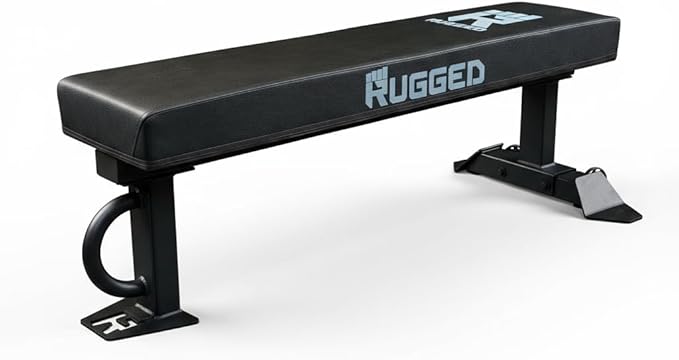 RUGGED STRENGTH Flat Weight Bench - 47” Heavy Duty 2x3” Steel Frame, 3.5” Thick Cushion, 1500 LB Capacity – Commercial Grade Workout Bench for Home Gym & Strength Training