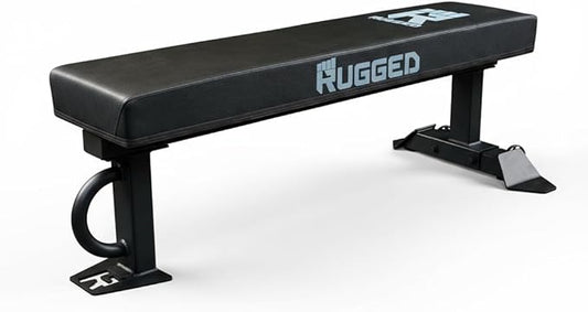 RUGGED STRENGTH Flat Weight Bench - 47” Heavy Duty 2x3” Steel Frame, 3.5” Thick Cushion, 1500 LB Capacity – Commercial Grade Workout Bench for Home Gym & Strength Training