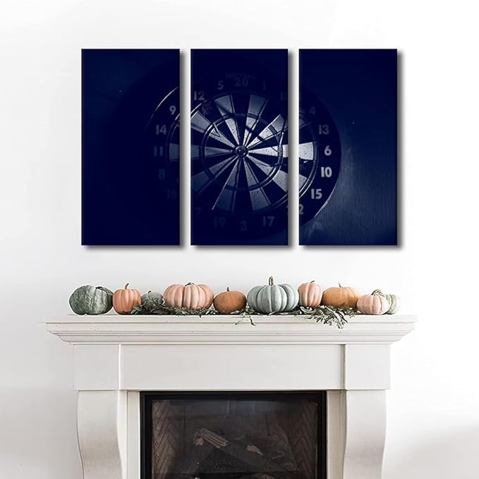 3 Pieces Sports Theme Wall Decor Dart Plate in the Dark Pictures Canvas Wall Art for Home Decoration Paintings Prints Inspirational Wall Art Poster Home Decor Artwork Framed Ready to Hang(24"Wx36"H)