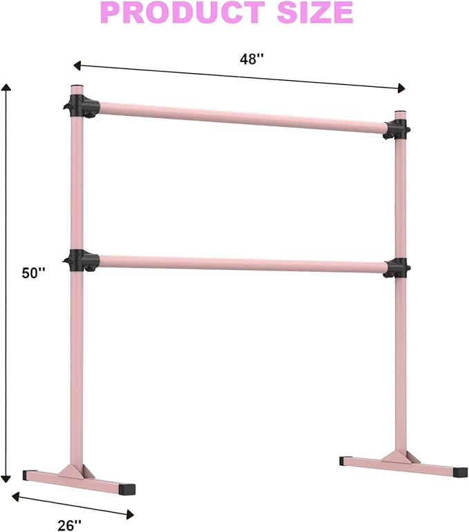 Zlinke 4FT Height Adjustable Ballet Barre, Freestanding Ballet Bar, Heavy Duty Dance Bar Support, Sturdy Construction, Anti-Slip for Kids Adult, Home and Gym Use