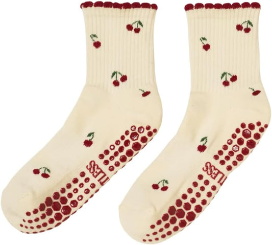 Crew Half Calf Grip Socks, Cutest Fruits Pilates Socks, Ruffle socks, Non-Slip, Barre Yoga Fitness