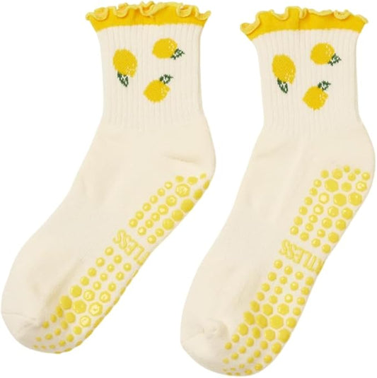 Crew Half Calf Grip Socks, Cutest Fruits Pilates Socks, Ruffle socks, Non-Slip, Barre Yoga Fitness