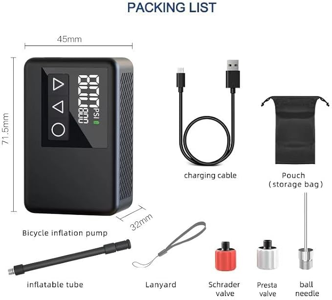 BL-01 Mini Cordless Tire Inflator – 120 PSI USB-C Rechargeable Brushless Air Pump with Digital Pressure Gauge, Auto Shut-Off – Portable Air Compressor for Road, Mountain, Electric Bikes, Balls