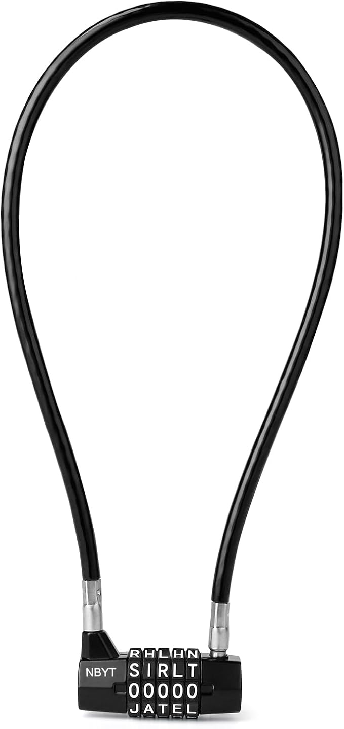 5-Word Resettable Combination Lock, Letter Lock- Home Security Padlock with 8mm Anti-Theft Cable for Garden Gates, Glass Doors, Pool, Refrigerator,Bikes, Gates, Storage (22''(Locking Span 11''))