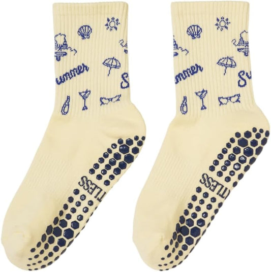 Crew Half Calf Grip Socks, Cutest Fruits Pilates Socks, Ruffle socks, Non-Slip, Barre Yoga Fitness