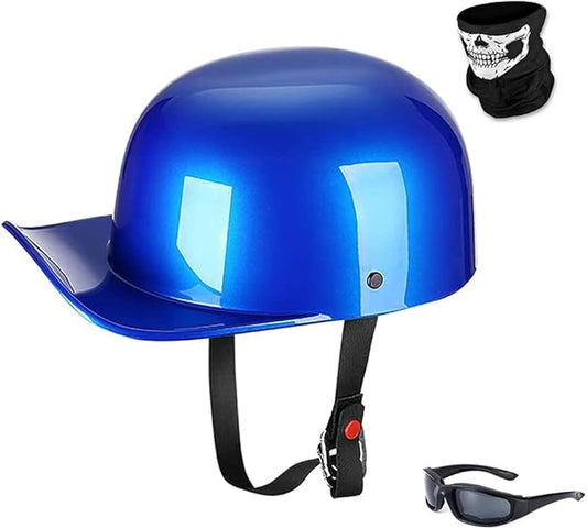 Vintage Open Face Motorcycle Helmet Retro Baseball Cap Half Helmets Men Women for Cruiser Street Scooter Moped Cap Jet with Mask Glasses - DOT Certified