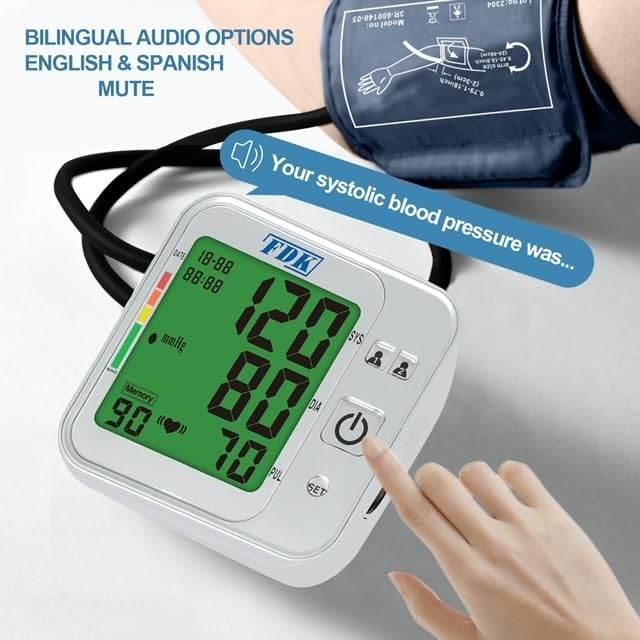 Blood Pressure Monitors for Home USE; Voice Volume Control Bilingual (English/Spanish); Talking ARM Upper Arm Blood Pressure Monitor with Large Digits Display; with 18.9 INCHES Extra Large Cuff