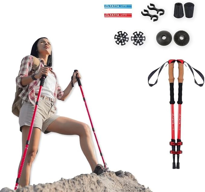 Adventure Pro Trekking Poles for Hiking - Anti Slip Collapsible Walking Sticks for Travel with Cork and Eva Grip, Lightweight Hiking Poles for Men and Women, 2 Sticks in 1PACK