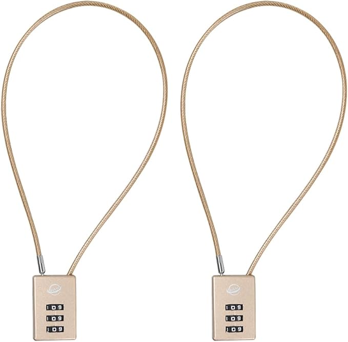 3 Digit Cable Combination Lock 16 inches Cable for School Gym Locker,Filing Cabinets,Helmet,Toolbox,Luggage Suitcase,knapsack,Gold 2Pack