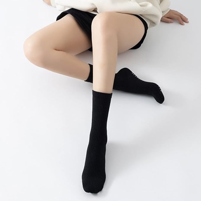 Yoga Pilates Socks with Grips for Women Non Slip Solid Colored Cushioned Crew Compression Socks for Barre Ballet Dance
