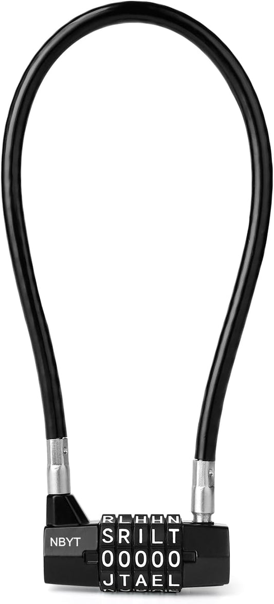 5-Word Resettable Combination Lock, Letter Lock- Home Security Padlock with 8mm Anti-Theft Cable for Garden Gates, Glass Doors, Pool, Refrigerator,Bikes, Gates, Storage (15''(Locking Span 7''))